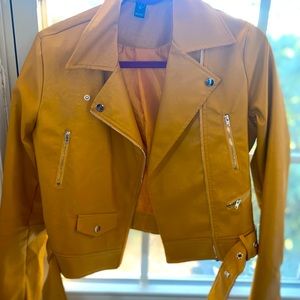Mustard Leather Biker Jacket